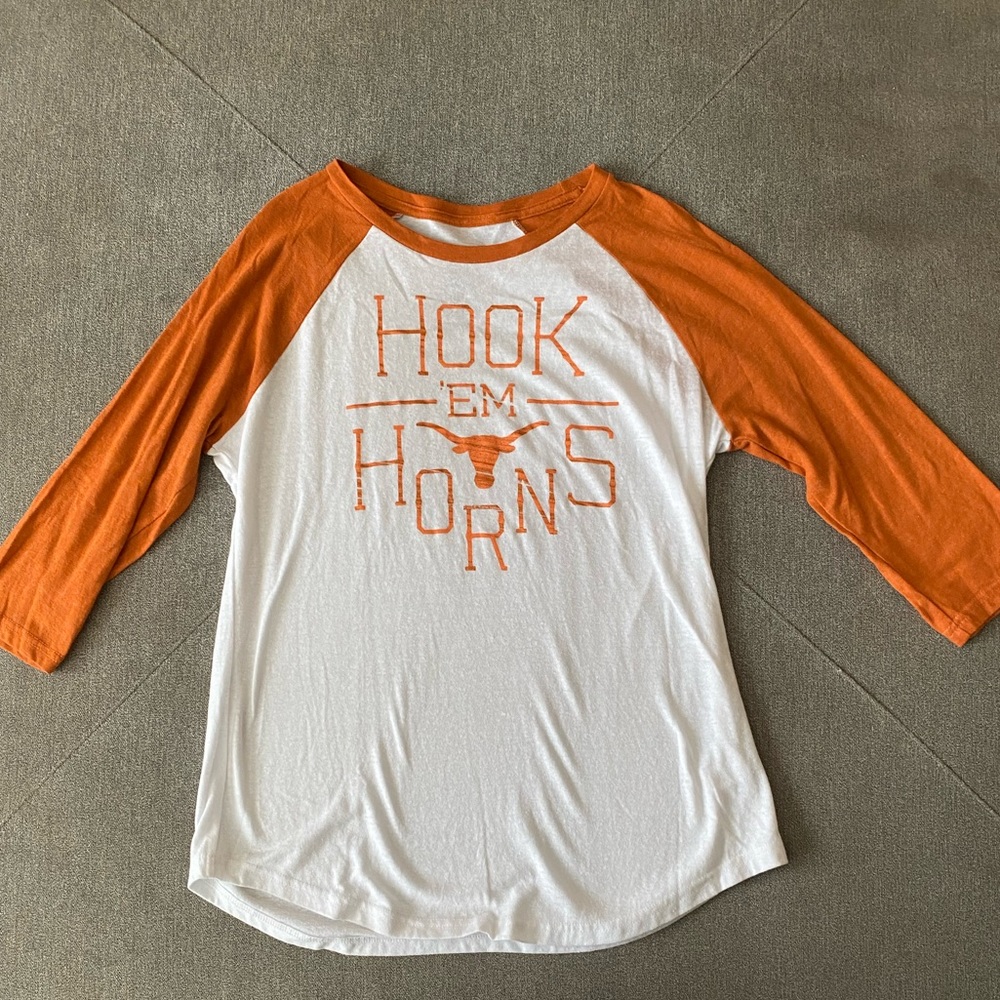 NWOT University Of Texas Womens “Hook’Em Horns” 3/4 Sleeve top size Large
